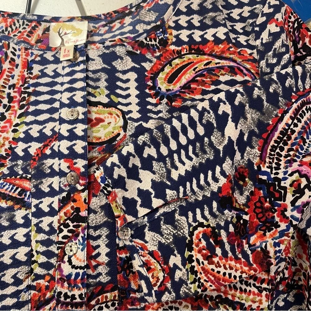 Fig and Flower 1X Women's 3/4 Sleeved Summer Multicolored Blouse